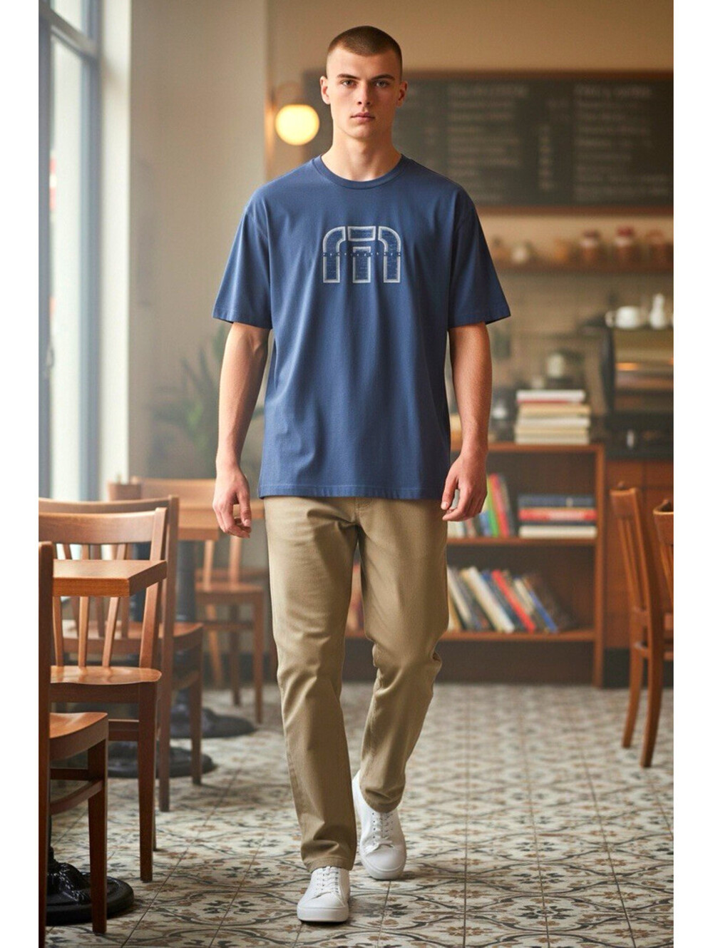 TravisMathew Men's Blue Graphic Logo Crew Neck Tagless Cotton Knit Tee XL